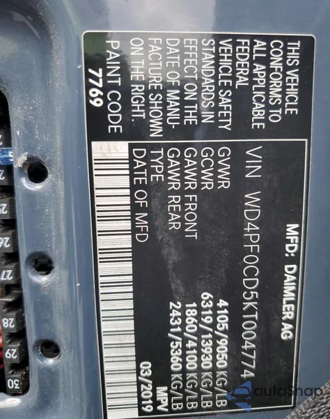 2019 Mercedes-Benz Sprinter 2500/3500 from USA, damaged, VIN WD4PF0CD5KT004774